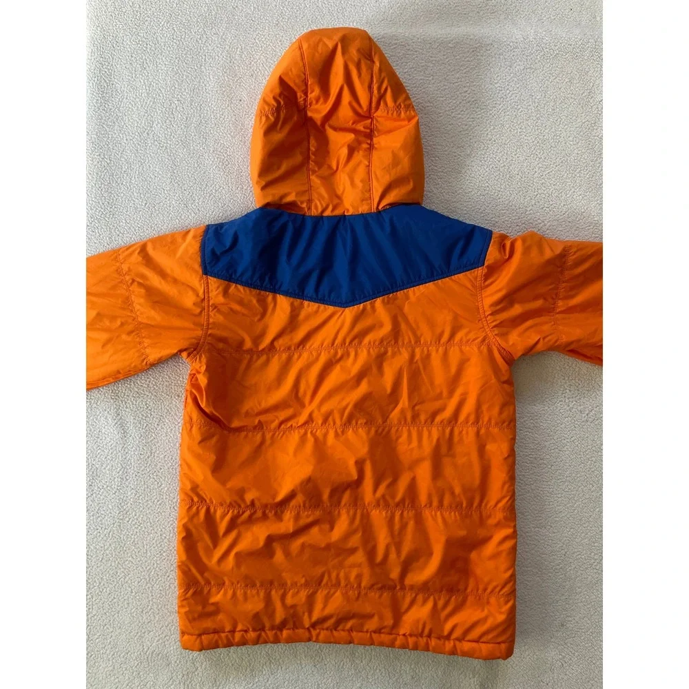 The North Face Boys Large Reversible Puffer Jacket Orange Blue Hooded Coat